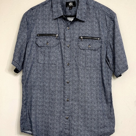 Rock & Republic Men's Short Sleeve Casual Button Down Shirt Blue Size L - Picture 1 of 8